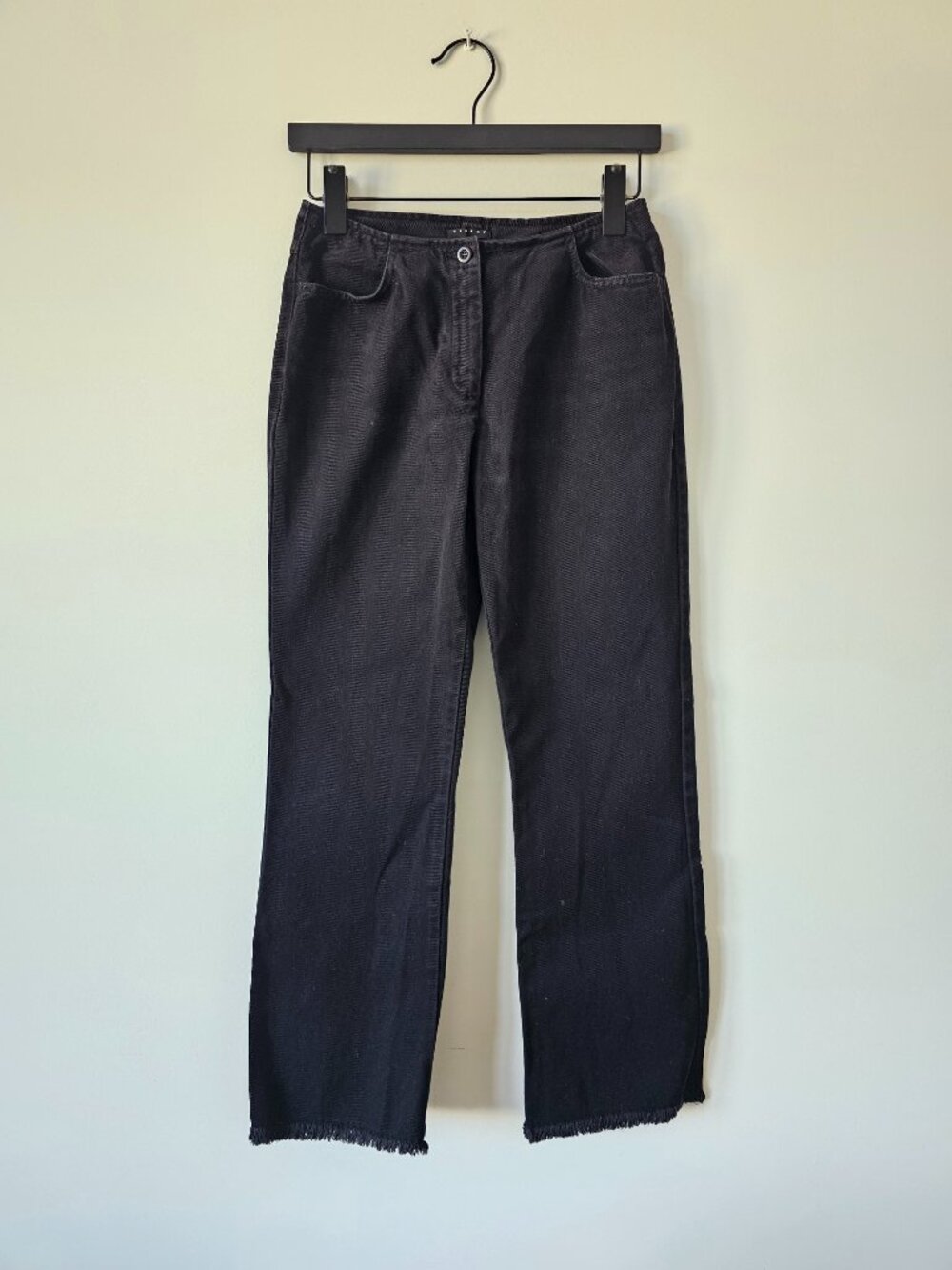 SISLEY Black Cotton Straight Leg Fringe Hem Jeans Pants 40